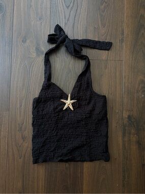 Aeropostale Black Halter Camisole with Gold Starfish Accent